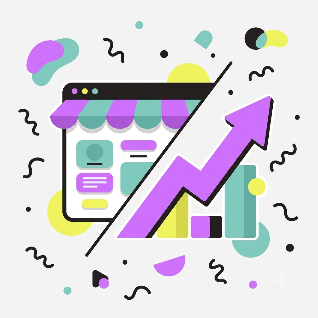 An illustration of a malfunctioning digital storefront accompanied by high business cost symbolizing Cheap Website Design Risks