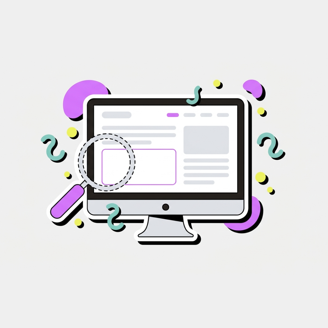 A beautiful but confusing website interface abstractly depicted in Memphis style design.